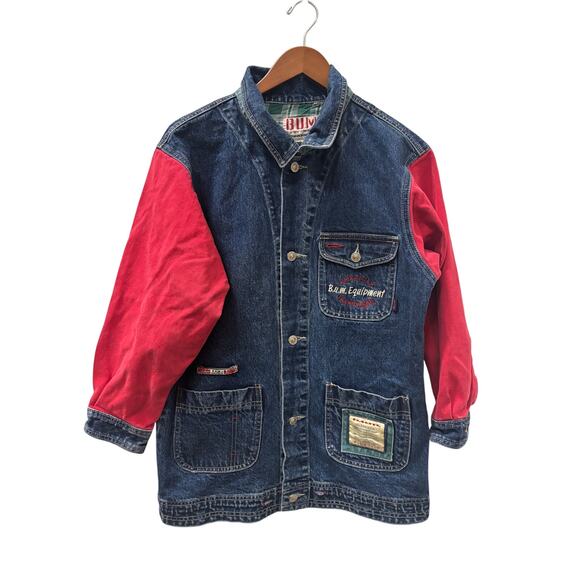 Vintage 90s B.U.M. Equipment Denim Chore Jacket Men’s Medium Unisex Fit